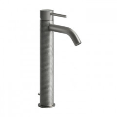GESSI 316 Смеситель для раковины на 1 отверстие, высокий, h=305мм, с донным клапаном, излив 123мм, цвет: steel brushed