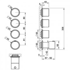 GESSI HABITO Смеситель настенный встраиваемый, термостатический, с 3 запорными вентилями, термостатический, цвет Brushed Brass PVD