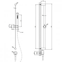 GESSI 316 Штанга в комплекте с душевой лейкой с легкой очисткой, шланг 1,50 м, вывод воды из стены, цвет Black XL