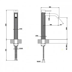 GESSI 316 Смеситель для раковины на 1 отверстие высокий, без донного клапана, h=305мм , излив 123мм, цвет: steel brushed