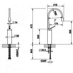 Gessi Goccia Смеситель для раковины на 1 отверстие, высокий, излив 174мм R=90, с фиксированным носиком, цвет: белый
