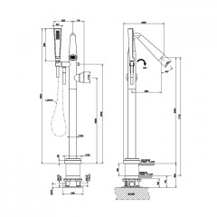 GESSI CONO Смеситель для ванны напольный, с ручным душем и шлангом 1500 мм., внешняя часть, цвет Black XL
