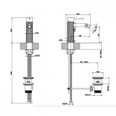GESSI 316 Смеситель для биде на 1 отверстие с донным клапаном, излив 118мм, цвет: steel brushed