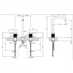 GESSI 316 Смеситель для раковины на 3 отверстия, без донного клапана, излив 156мм, h=269мм, цвет: brushed black metal pvd