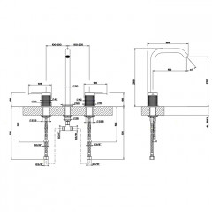 GESSI 316 Смеситель для раковины на 3 отверстия, без донного клапана, излив 156мм, h=269мм, цвет: steel brushed