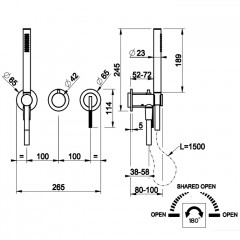 GESSI INGRANAGGIO Смеситель встраиваемый, однорычажный, с переключателем на 2 положения, держатель с подводом воды, ручн душ, шланг 1500 мм, цвет хром