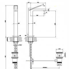 Gessi Rettangolo K Смеситель для раковины на 1 отверстие, с донным клапаном, излив 128мм, цвет: хром