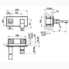 Gessi Rettangolo K Встраиваемый однорычажный смеситель для раковины с индивидуальной длиной излива (70-300мм)(внешние части), цвет: хром