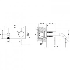 GESSI 316 Встраиваемый смеситель для раковины с изливом 200-170мм (внешняя часть), цвет: steel brushed