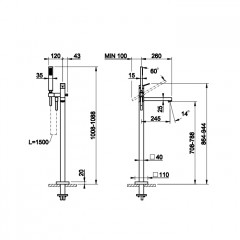 Gessi Rettangolo Напольный смеситель для ванны с ручным душем (внешние части), цвет: хром