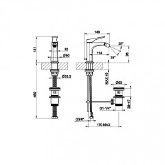 GESSI VENTAGLIO Смеситель для биде с донным клапаном и соединительными шлангами, цвет: Brass Brushed PVD