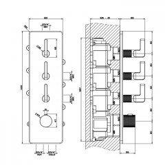 GESSI INCISO Встраиваемый термостатический смеситель на 3 источника, резьба 3/4" (внешние части), цвет: nero XL