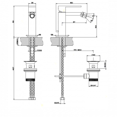 Gessi Rettangolo Смеситель для биде на 1 отверстие, с донным клапаном, цвет: хром