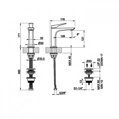 GESSI VENTAGLIO Смеситель для раковины с донным клапаном "Stop&Go" и соединительными шлангами, цвет: Matte Black