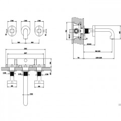 GESSI INCISO Встраиваемый смеситель для раковины на 3 отверстия с изливом 210-190мм (внешние части), цвет: золото