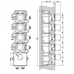 GESSI 316 Встраиваемый термостатический смеситель на 4 источника, резьба 3/4" (внешние части), цвет: steel brushed