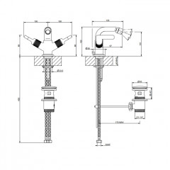 GESSI INCISO Смеситель для биде на 1 отверстие с донным клапаном, излив 97мм, цвет: Black XL