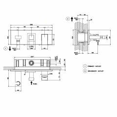 Gessi Rettangolo Встраиваемый смеситель на 2 позиции, подводом воды, держателем лейки и переключателем PUSH(внешние части), цвет: хром