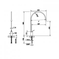 Gessi Goccia Смеситель для раковины на 1 отверстие, излив 387мм R=197, с фиксированным носиком, цвет: белый