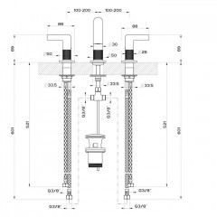 GESSI INCISO Смеситель для раковины на 3 отверстия с донным клапаном, излив 140мм, h=145мм Цвет: finox