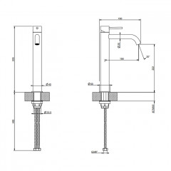 GESSI FLESSA Смеситель для раковины на 1 отверстие, высокий h=305мм, без донного клапана, излив 155мм, цвет: black XL