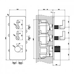 GESSI INCISO Встраиваемый термостатический смеситель на 2 источника, резьба 3/4" (внешние части), цвет: nero XL