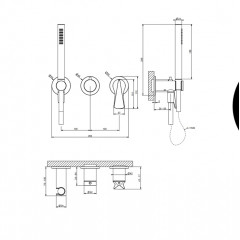 GESSI VENTAGLIO Внешняя часть настенного смесителя для душа на 2 выхода с ручным душем и перекл, цвет: Brass Brushed PVD