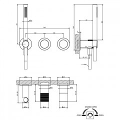 GESSI HABITO TRAME Смеситель настенный встраиваемый, однорычажный, с переключателем на 2 положения, с ручным душем,настенным держ, цвет Black Metal PV