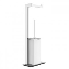 Gessi Rettangolo Стойка с держателем для туалетной бумаги и ершиком, напольная, цвет: хром/белый