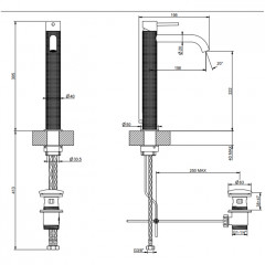 GESSI 316 Смеситель для раковины на 1 отверстие, высокий, h=305мм, с донным клапаном, излив 156мм, цвет: Black XL