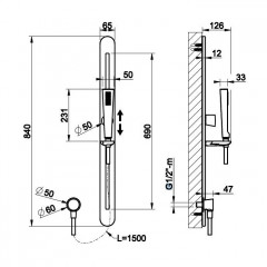 Gessi Cono Штанга в комплекте с душевой лейкой с защитой от известкового налёта, шланг 1,50 м, вывод воды из стены., цвет: Black Metal Brushed PVD