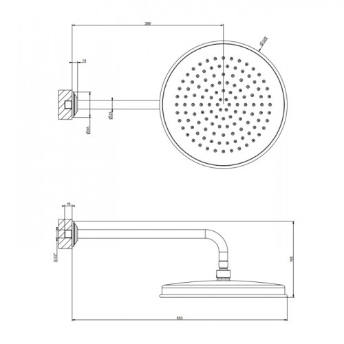 GESSI VENTI20 Верхний душ 328 мм., с настенным держателем 389 мм., цвет Finox Brushed Nickel