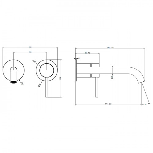GESSI 316 Встраиваемый смеситель с изливом 210-180мм (внешние части), цвет: warm bronze brushed pvd