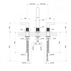 GESSI INCISO Смеситель для раковины на 3 отверстия без донного клапана, излив 160мм, h=240мм, цвет: finox