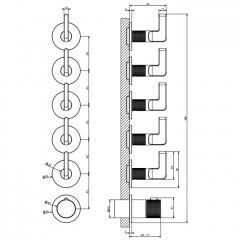GESSI INCISO Внешняя часть для настенного смесителя для ванны на 5 выходов , цвет: Black Metal Brushed PVD