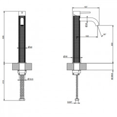 GESSI 316 Смеситель для раковины на 1 отверстие, высокий h=305мм, без донного клапана, излив 123мм, цвет: brushed black metal pvd