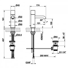 GESSI HABITO UNITO Смеситель для раковины на 1 отверстие, однорычажный, в комплекте с донным клапаном, цвет Finox Brushed Nickel