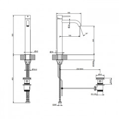 GESSI 316 Смеситель для раковины на 1 отверстие, высокий h=305мм, с донным клапаном, излив 155мм, цвет: Black XL