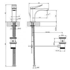 GESSI Rilievo Смеситель для раковины на 1 отв. с донным клапаном h=156мм, излив 131мм , цвет: хром