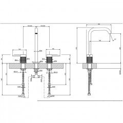 GESSI 316 Смеситель для раковины на 3 отверстия, без донного клапана, излив 156мм, h=269мм, цвет: brushed black metal pvd