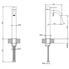 GESSI 316 Смеситель для раковины на 1 отверстие, высокий h=305мм, без донного клапана, излив 123мм, цвет: brushed black metal pvd