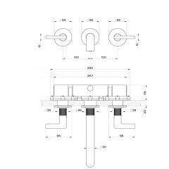 GESSI INCISO Встраиваемый смеситель для раковины на 3 отверстия с изливом 210-190мм (внешние части), цвет: nero XL