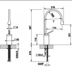 Gessi Goccia Смеситель для раковины на 1 отверстие, высокий, излив 174мм R=90, с фиксированным носиком, цвет: черный