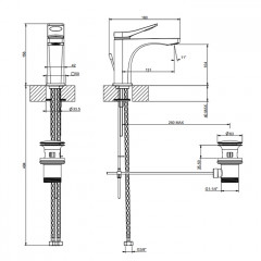 GESSI Rilievo Смеситель для раковины на 1 отв. с донным клапаном h=156мм, излив 131мм , цвет: nero XL