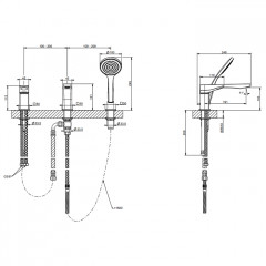 GESSI Rilievo Смеситель на борт ванны на 3 отв, с убирающаяся душевой лейкой , цвет: nero XL