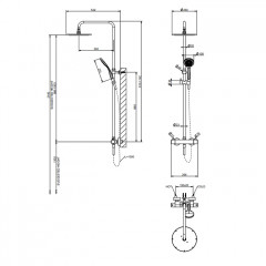 GESSI MINIMALISTIC SHOWER Душевая стойка с термостатическим смесителем, верхним душем 250 мм., ручным душем и шлангом 1500 мм, цвет Gold PVD