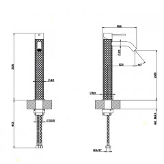GESSI 316 Смеситель высокий для раковины на 1 отверстие без донного клапана, h=305мм , излив 123мм, цвет: steel brushed