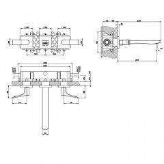 GESSI Rilievo Встраиваемый смеситель для раковины на 3 отв, с изливом 213мм (внешние части), цвет: nero XL