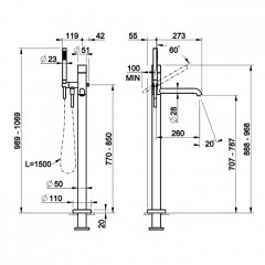 GESSI HABITO RIGATO Смеситель для ванны напольный, однорычажный, цвет Black Metal PVD