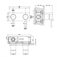 GESSI 316 Встраиваемый смеситель, на 2 источника с автоматическим переключателем (внешняя часть), цвет: steel brushed